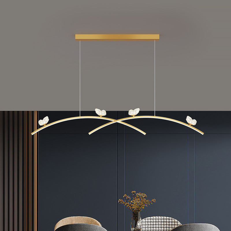 Estilo minimalista moderno colgante de clúster lineal metal de luz 2 luces de clúster para sala de estar