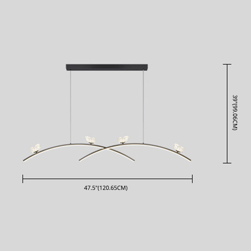 Estilo minimalista moderno colgante de clúster lineal metal de luz 2 luces de clúster para sala de estar