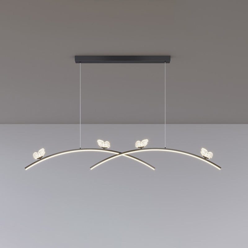 Estilo minimalista moderno colgante de clúster lineal metal de luz 2 luces de clúster para sala de estar