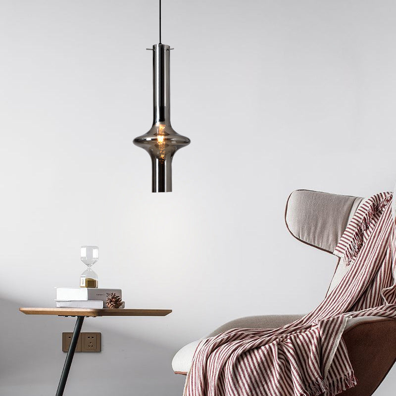 Modern Minimalist  Design Hanging Lamp Cylinder Smoke Glass Shade Pendant Light for Living Room