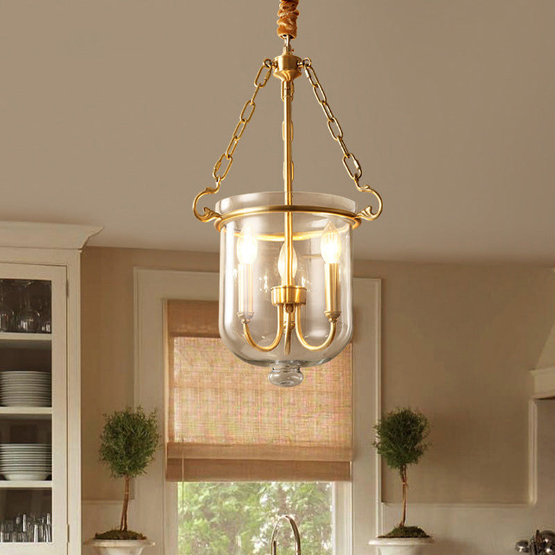 3 lumières Pendre de lustre Light Colonial Colonial Lampe de suspension en verre transparent pour salle à manger