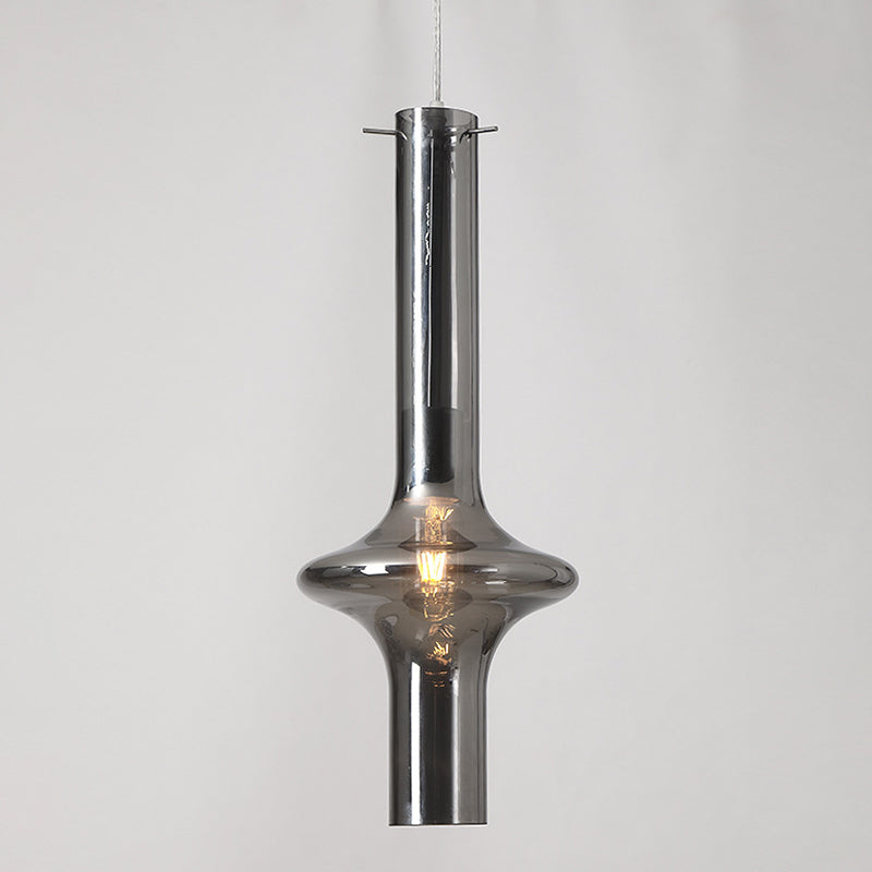 Modern Minimalist  Design Hanging Lamp Cylinder Smoke Glass Shade Pendant Light for Living Room