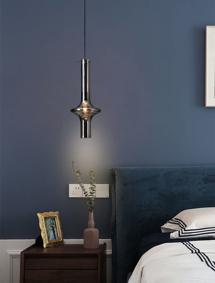 Modern Minimalist  Design Hanging Lamp Cylinder Smoke Glass Shade Pendant Light for Living Room