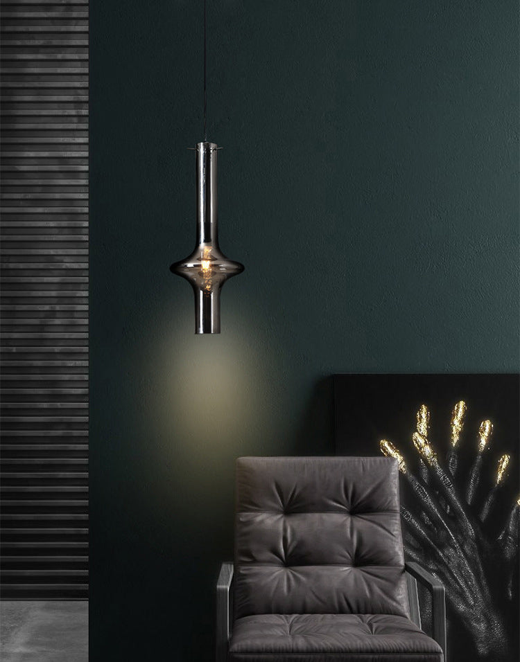 Modern Minimalist  Design Hanging Lamp Cylinder Smoke Glass Shade Pendant Light for Living Room