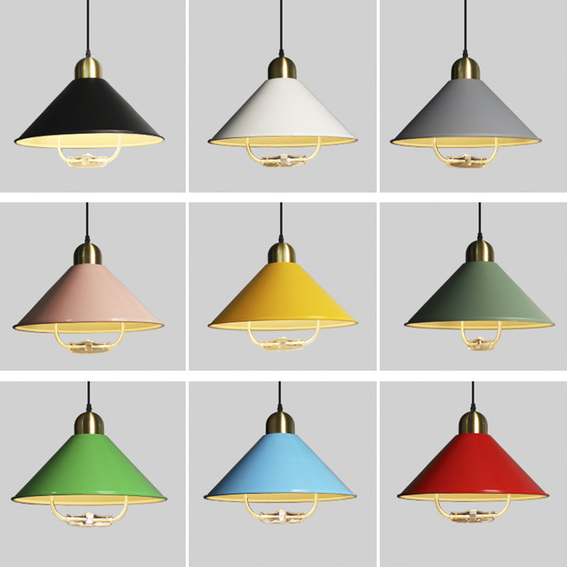 Metal Tapered Hanging Light Nordic Style 1 Light  Restaurant Ceiling Pendant Lamp  with Hand Pull Off