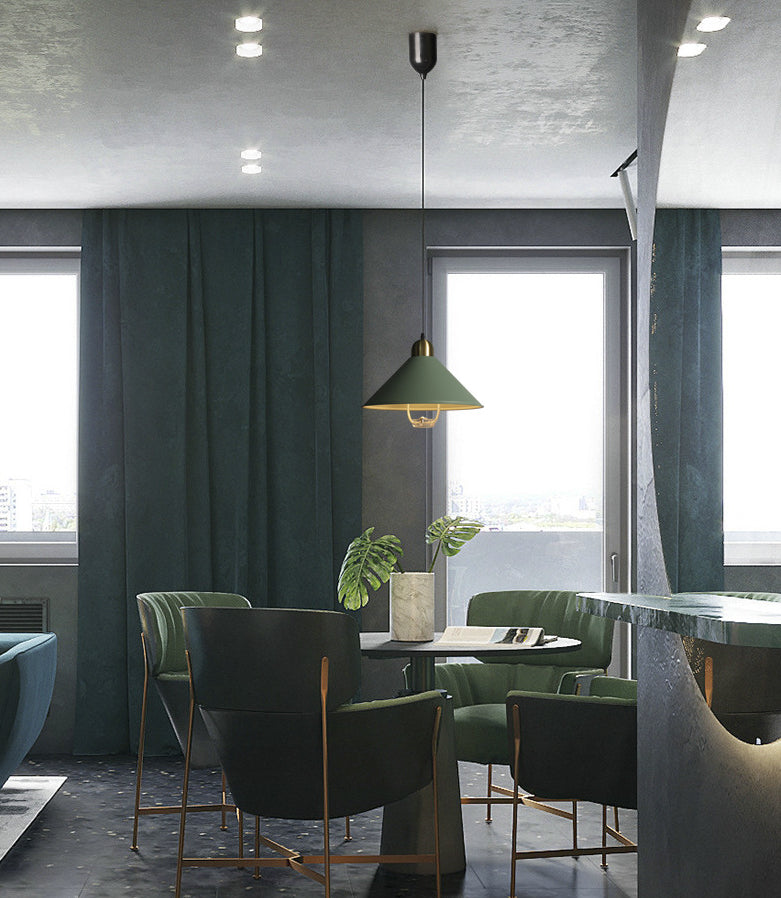 Metal Tapered Hanging Light Nordic Style 1 Light  Restaurant Ceiling Pendant Lamp  with Hand Pull Off