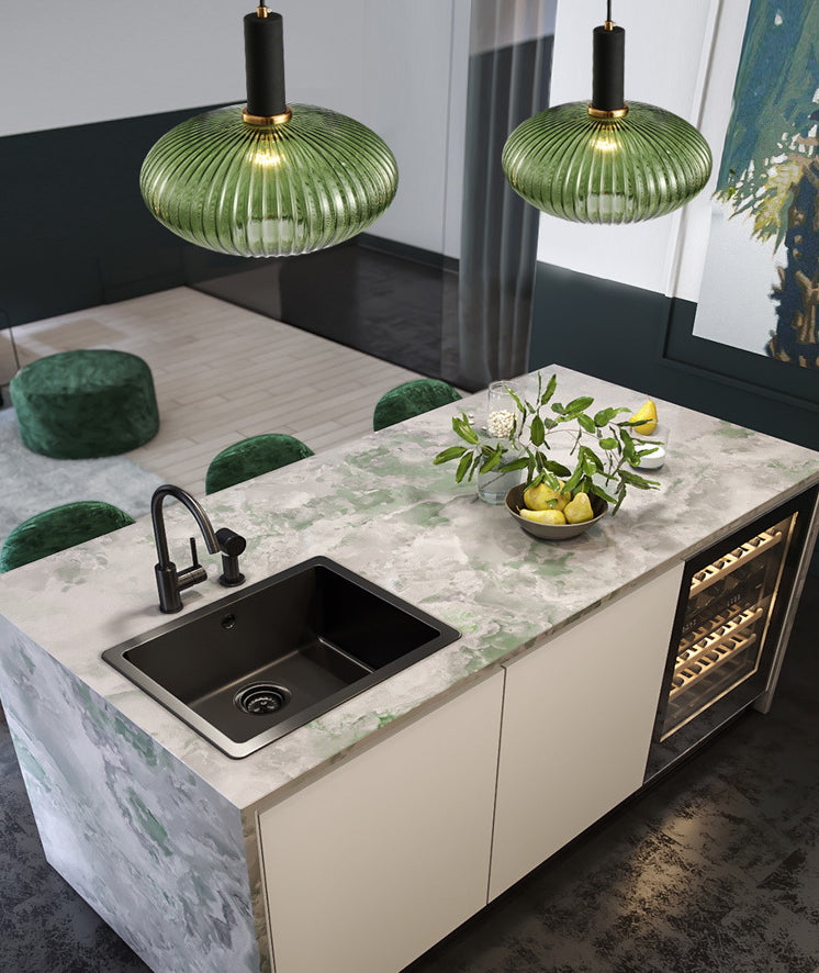 Zeitgenössischer geblasener Rippenglas Anhänger Licht 1 Lichthänge Anhänger Beleuchtung für Schlafzimmer