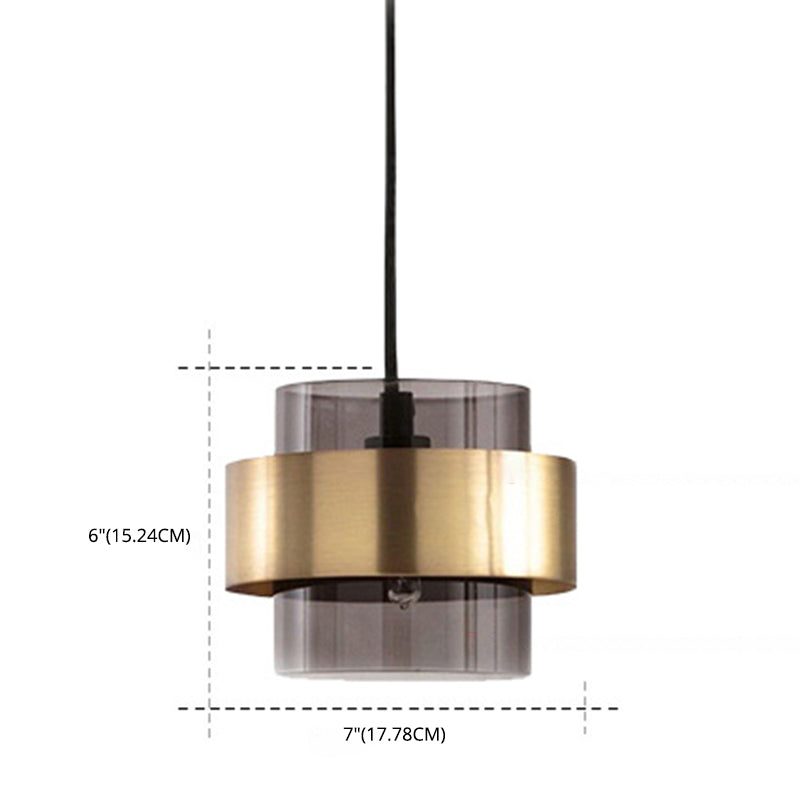 Cylindrical Bedroom Suspension Pendant Glass Minimalist Ceiling Pendant Light in Gold