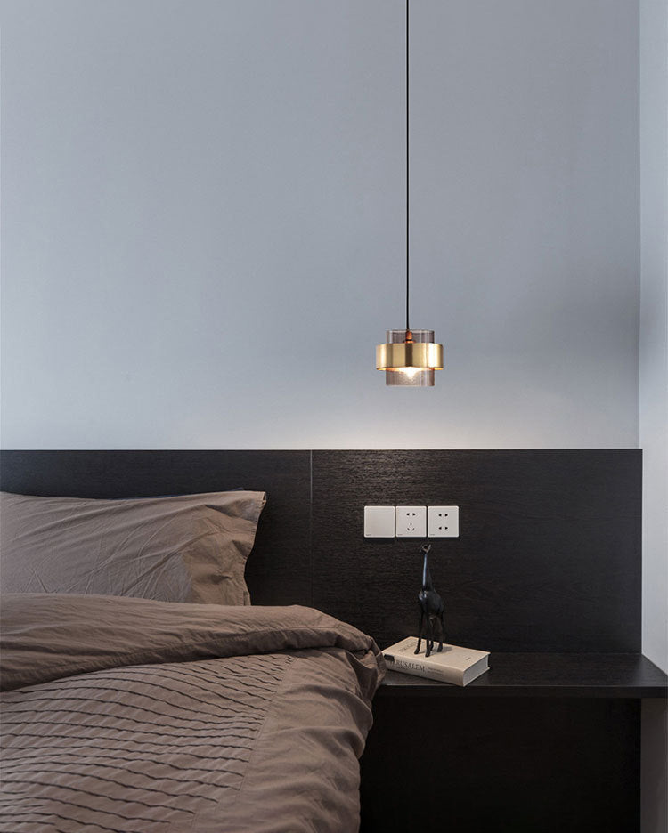 Cylindrical Bedroom Suspension Pendant Glass Minimalist Ceiling Pendant Light in Gold