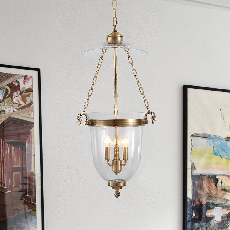 Lámpara de araña de vela de vidrio transparente colonial 3 cabezas de la sala de estar liviez colgante