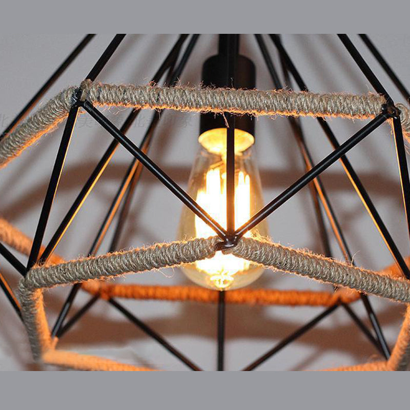 Luce a sospensione a gabbia geometrica a 1 luce Luce a sospensione in metallo in stile vintage per sala da pranzo