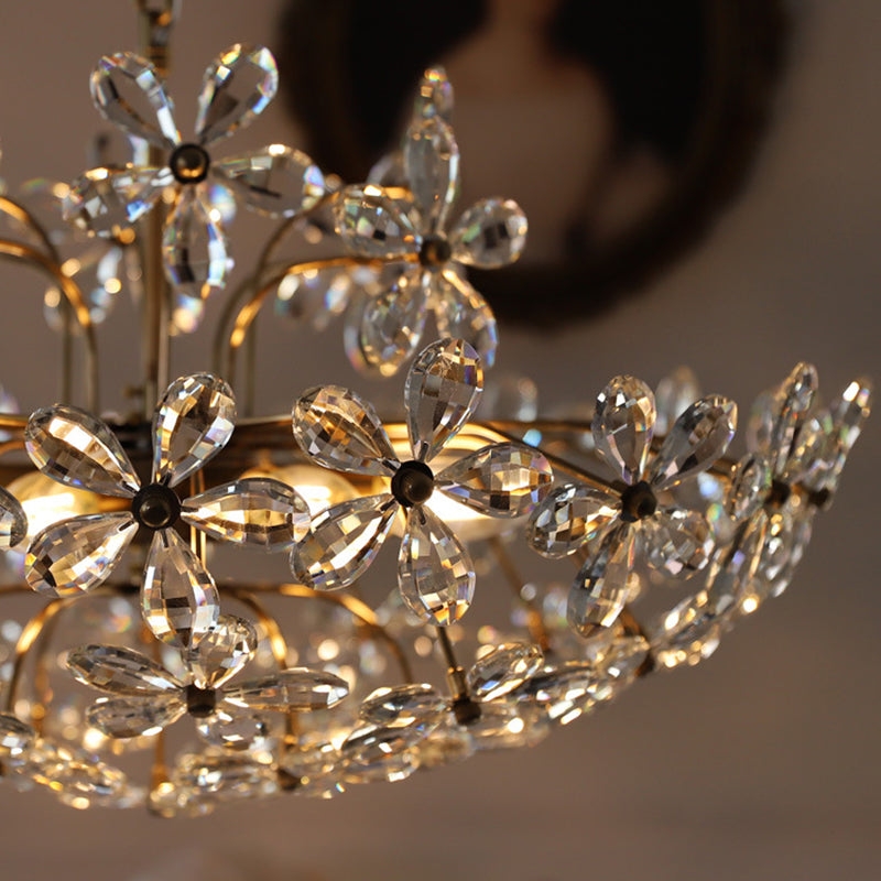Fantasy Petal-shaped Crystal Chandelier Vintage Brass Multi-lights Lighting Fixture for Living Room