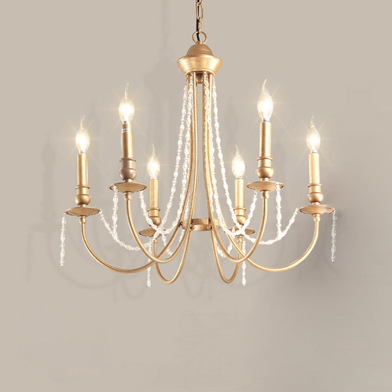 Candlestick Styling Living Room Large Chandelier Retro Rustic Style Crystal Suspension Lighting Fixture in Gold