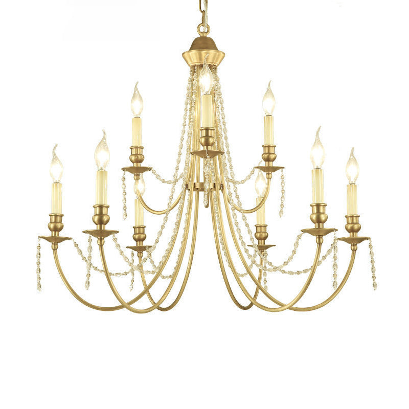 Candlestick Styling Living Room Large Chandelier Retro Rustic Style Crystal Suspension Lighting Fixture in Gold