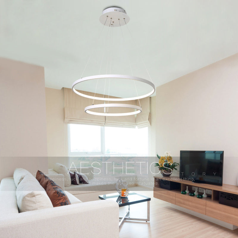 Accoglienza a sospensione ad anello bianco Fladeler a led in metallo in stile semplice per soggiorno