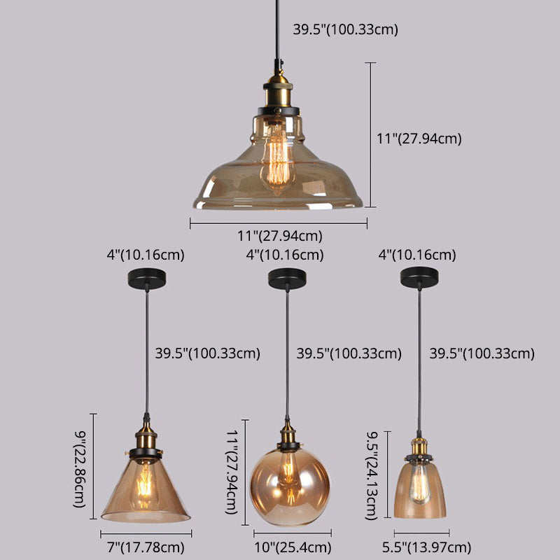 Luci a sospensione sospesa Vintage Style Industrial Style1 Pendanti leggeri con tonalità di vetro per camera da letto