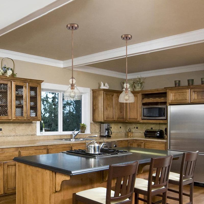 Seeded Glass Retro Industrial Style Hanging Light 7" Wide Single Bulb Metal Lighting Pendant for Bedroom