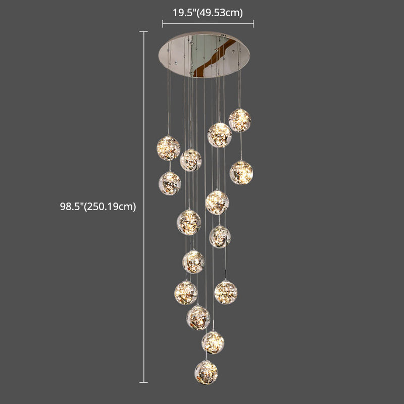 Moderno lampada sospesa sferica a pendente a pendente a 15 luci a 15 luci con tonalità di vetro per le scale
