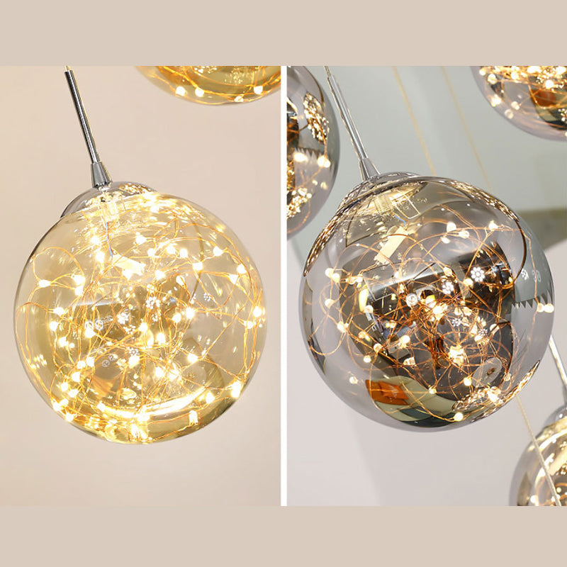 Moderno lampada sospesa sferica a pendente a pendente a 15 luci a 15 luci con tonalità di vetro per le scale