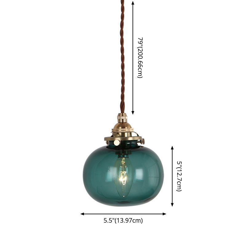 Brass Lamp Holder Pumpkin-shaped Hanging Light Modern Style Simplicity Glass Pendant for Bedroom Dining Room