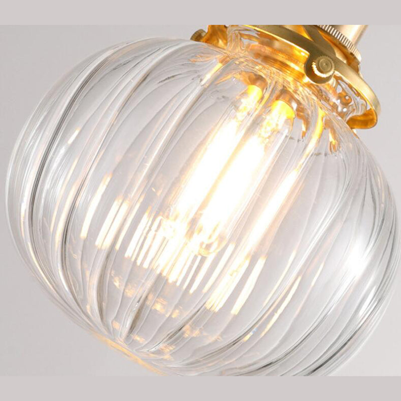 Brass Lamp Holder Pumpkin-shaped Hanging Light Modern Style Simplicity Glass Pendant for Bedroom Dining Room