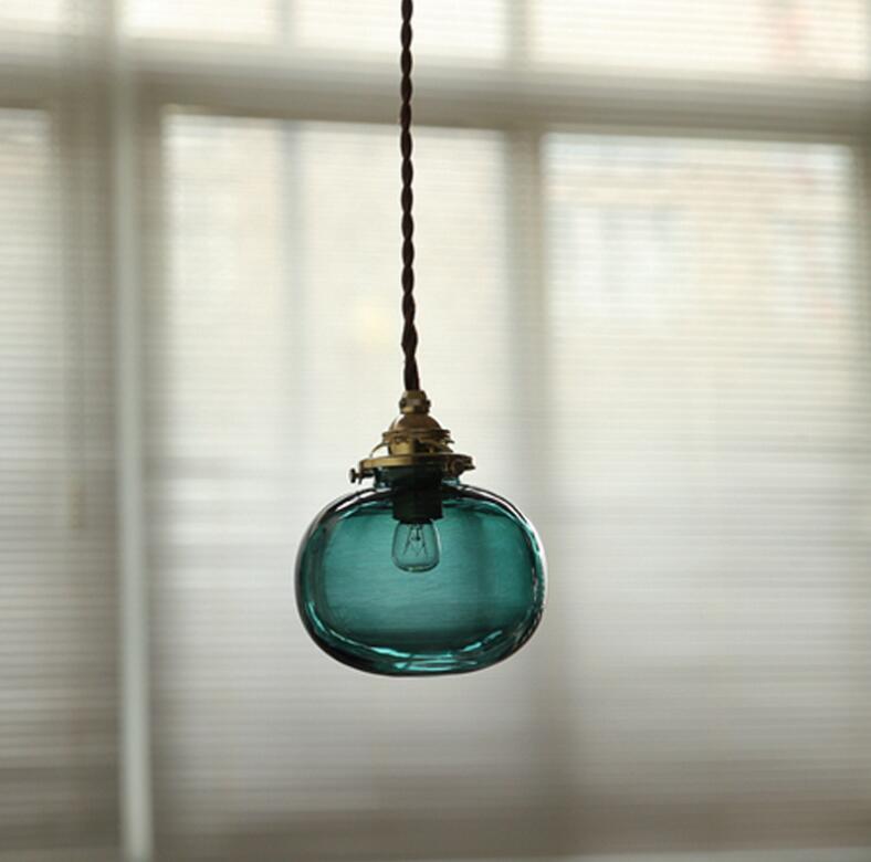 Brass Lamp Holder Pumpkin-shaped Hanging Light Modern Style Simplicity Glass Pendant for Bedroom Dining Room