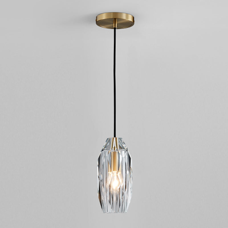 Post-modern Style Brass Crystal Hanging Light 3.9" Wide Mini Oval Simplicity Lighting Pendant for Restaurants Bar