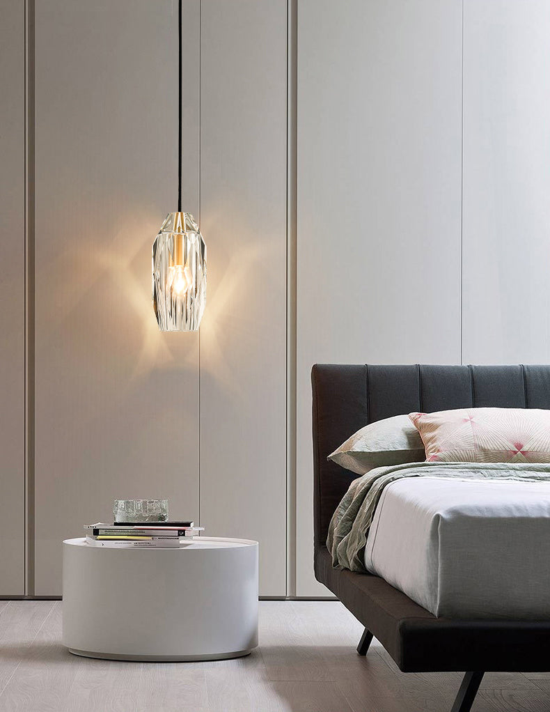 Post-modern Style Brass Crystal Hanging Light 3.9" Wide Mini Oval Simplicity Lighting Pendant for Restaurants Bar