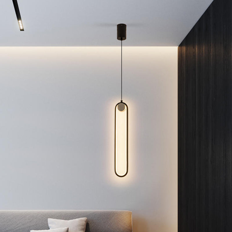 Elliptical Metal Shape Pendant Lamp Modern Minimalist 1 Light LED Hanging Lamp for Living Room