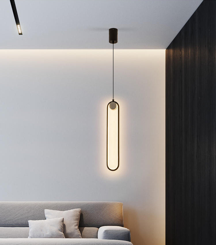 Elliptical Metal Shape Pendant Lamp Modern Minimalist 1 Light LED Hanging Lamp for Living Room