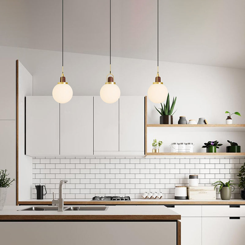 Opal Glass Ball Shade Pendulum Lamp Simple 1-Light Brass Pendant Light for Bedroom