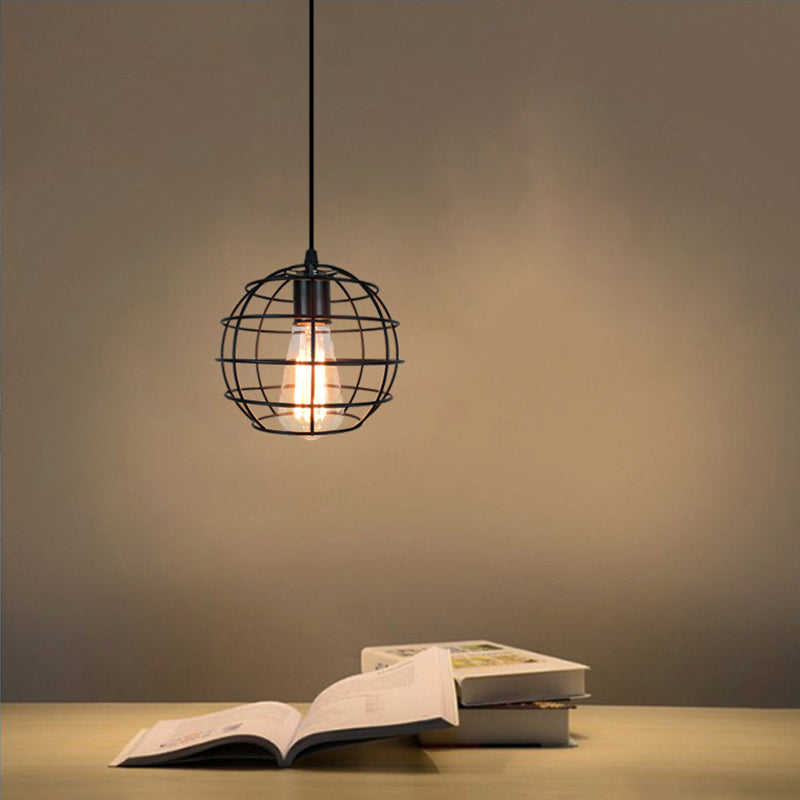 1-Light Cage Shade Pendant Light Vintage Industrial Style Metal Pendant Light for Dinning Room