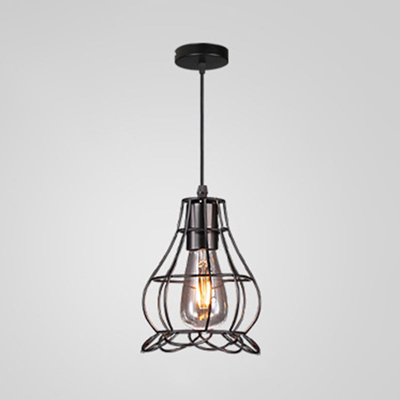 1-Light Cage Shade Pendant Light Vintage Industrial Style Metal Pendant Light for Dinning Room