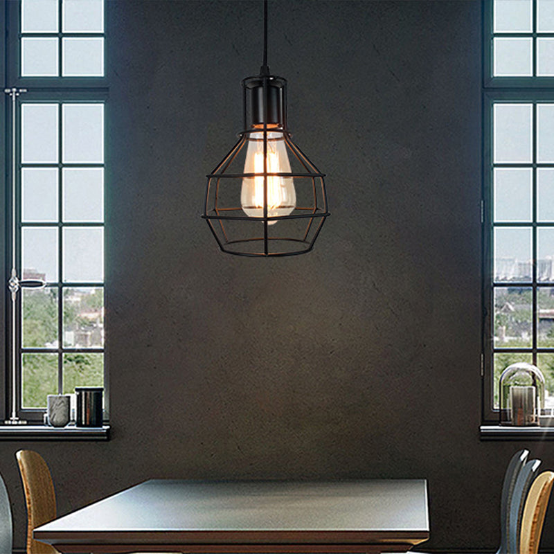 1-Light Cage Shade Pendant Light Vintage Industrial Style Metal Pendant Light for Dinning Room