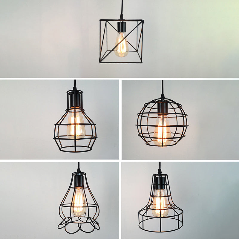 1-Light Cage Shade Pendant Light Vintage Industrial Style Metal Pendant Light for Dinning Room