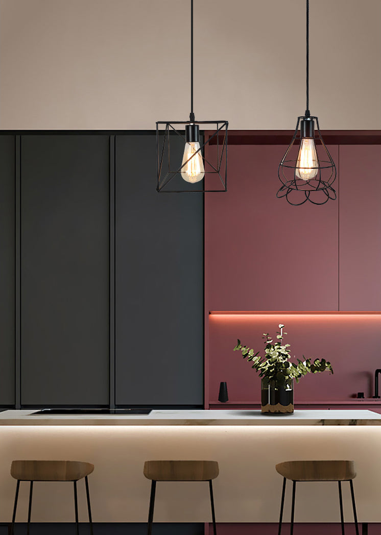 1-Light Cage Shade Pendant Light Vintage Industrial Style Metal Pendant Light for Dinning Room