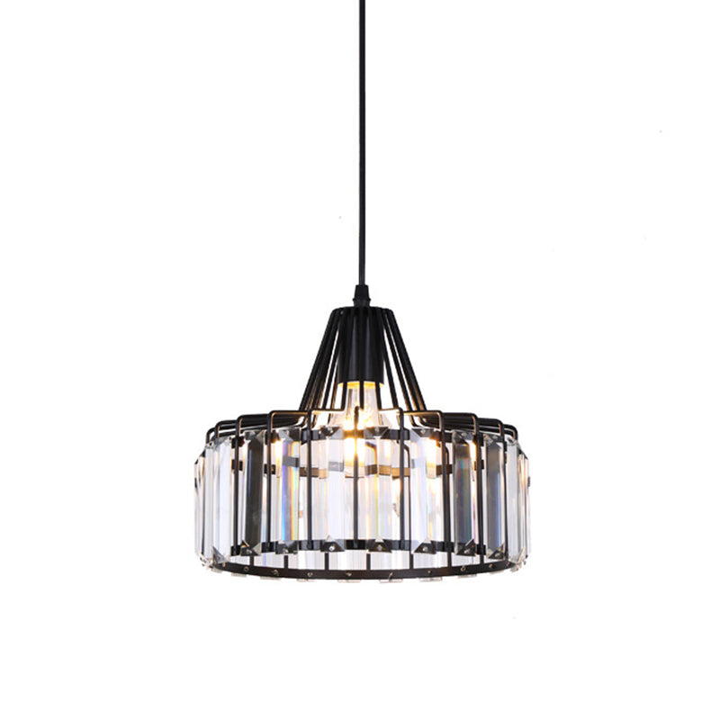 Contemporary Style Drum Crystal Hanging Lamp 1-Light Simplicity Bedside Mini Lighting Pendant