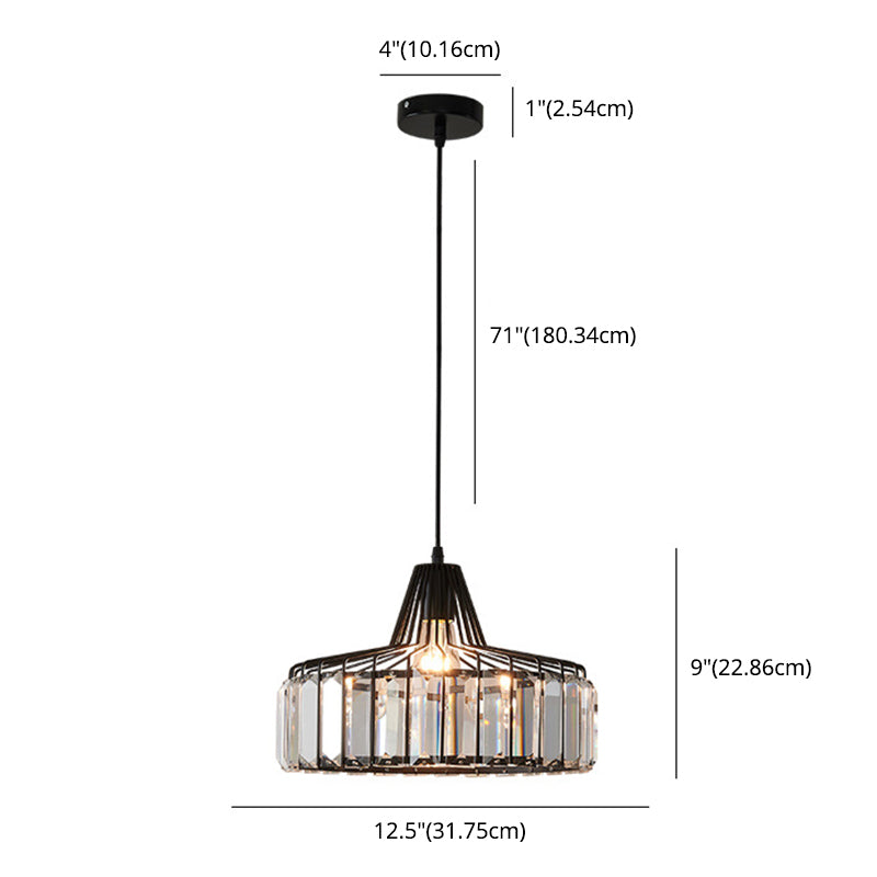 Contemporary Style Drum Crystal Hanging Lamp 1-Light Simplicity Bedside Mini Lighting Pendant