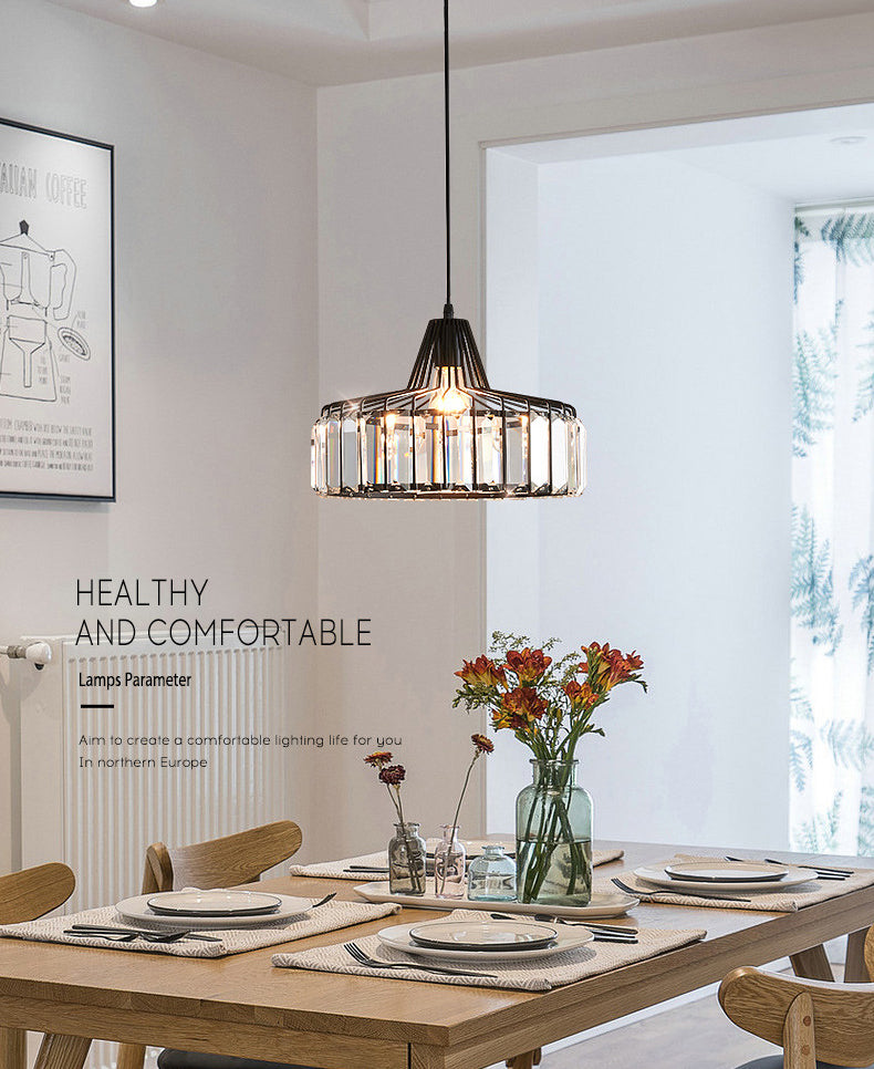 Contemporary Style Drum Crystal Hanging Lamp 1-Light Simplicity Bedside Mini Lighting Pendant