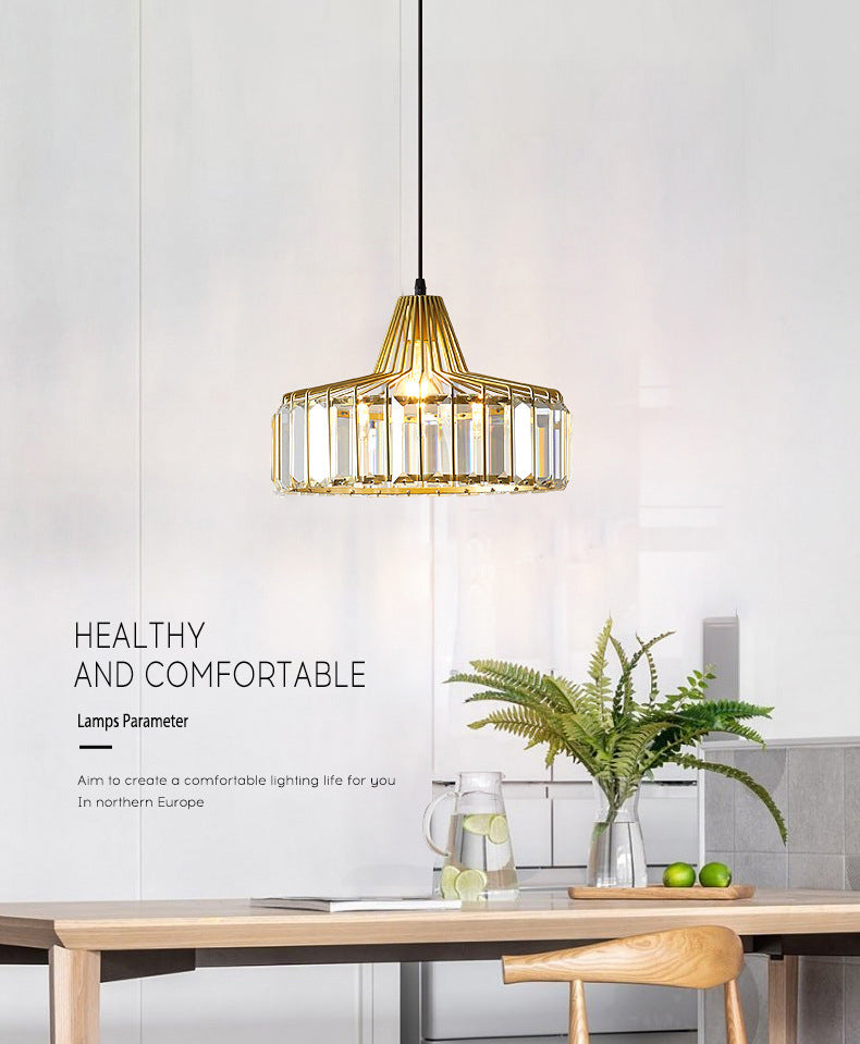 Contemporary Style Drum Crystal Hanging Lamp 1-Light Simplicity Bedside Mini Lighting Pendant