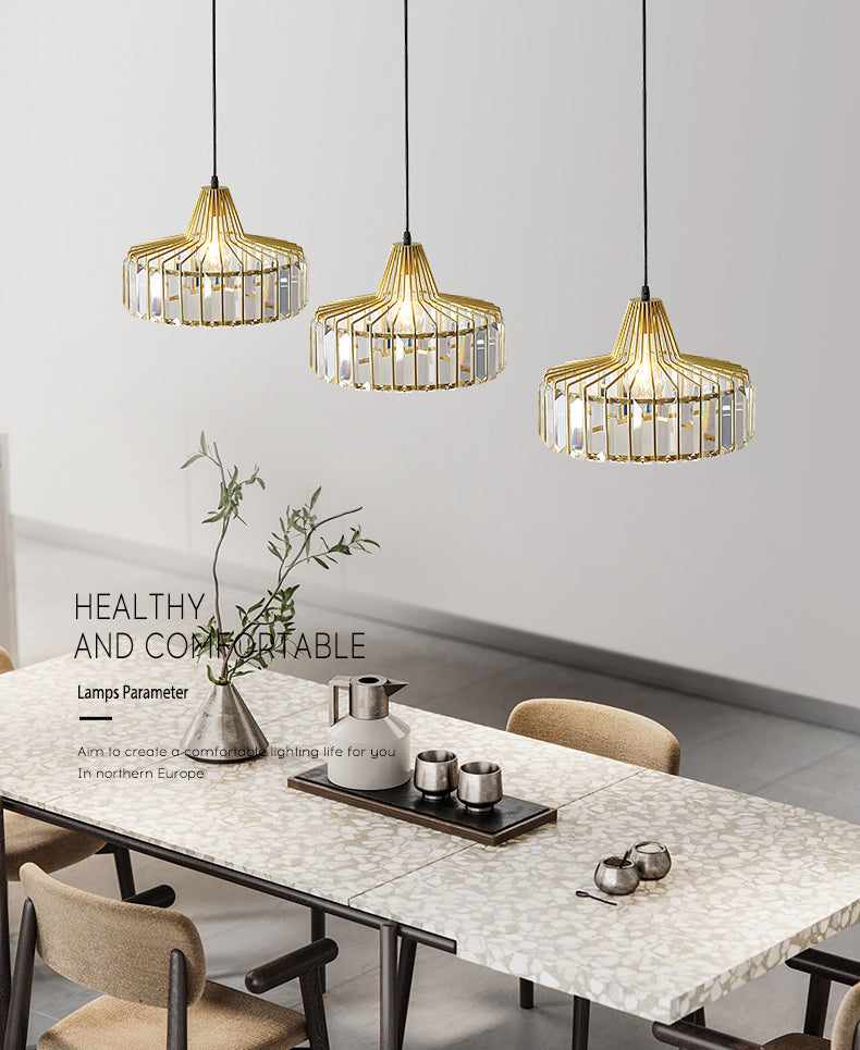 Contemporary Style Drum Crystal Hanging Lamp 1-Light Simplicity Bedside Mini Lighting Pendant