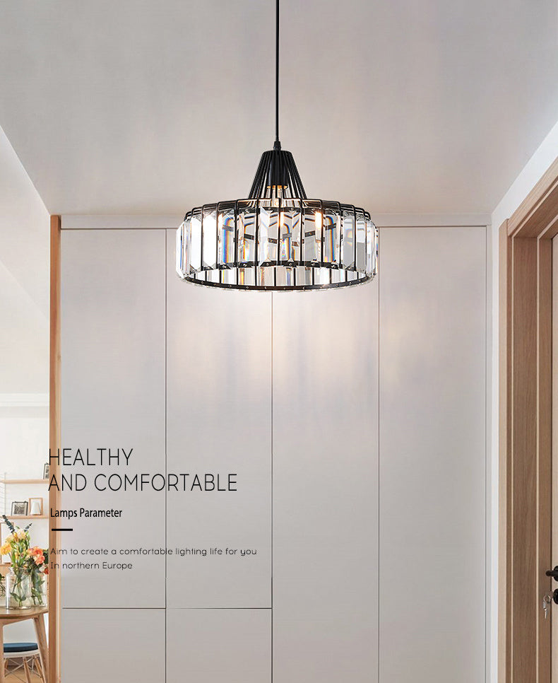 Contemporary Style Drum Crystal Hanging Lamp 1-Light Simplicity Bedside Mini Lighting Pendant
