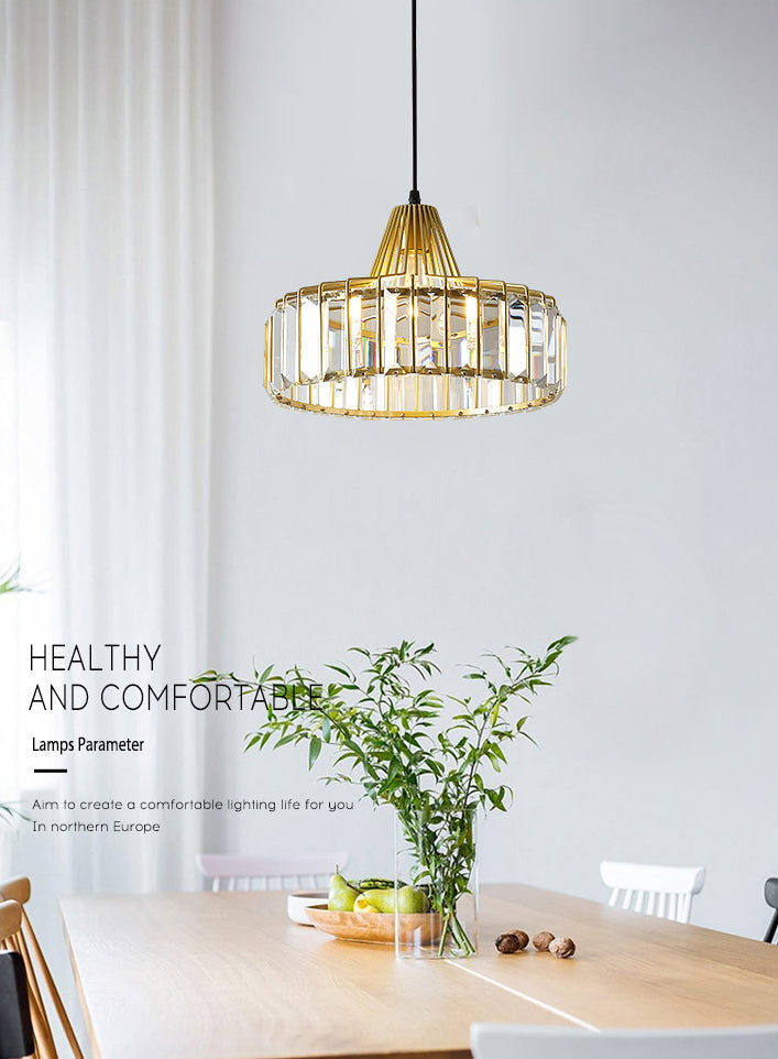 Contemporary Style Drum Crystal Hanging Lamp 1-Light Simplicity Bedside Mini Lighting Pendant