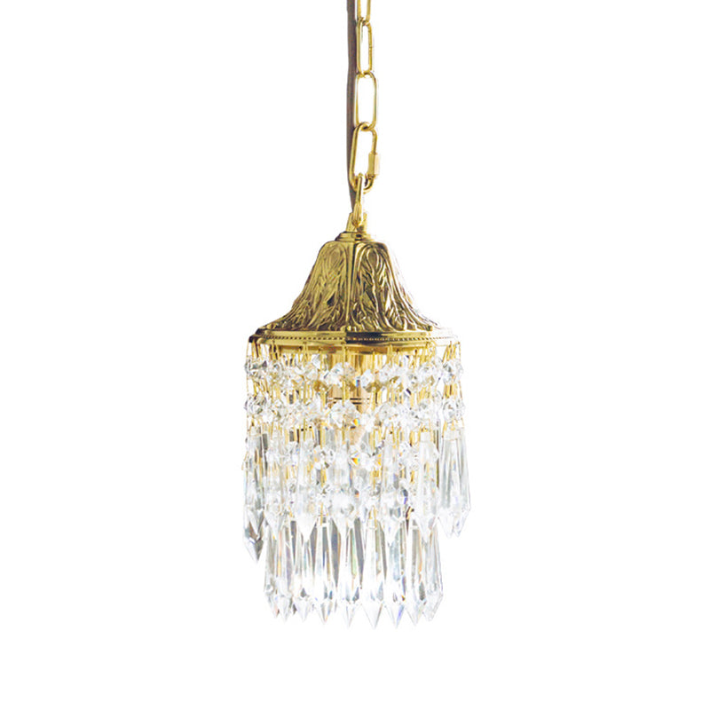 Vintage Wind Chime Kristall Anhänger Lampe Goldene Reliefkrone hängende Licht für Schlafzimmer