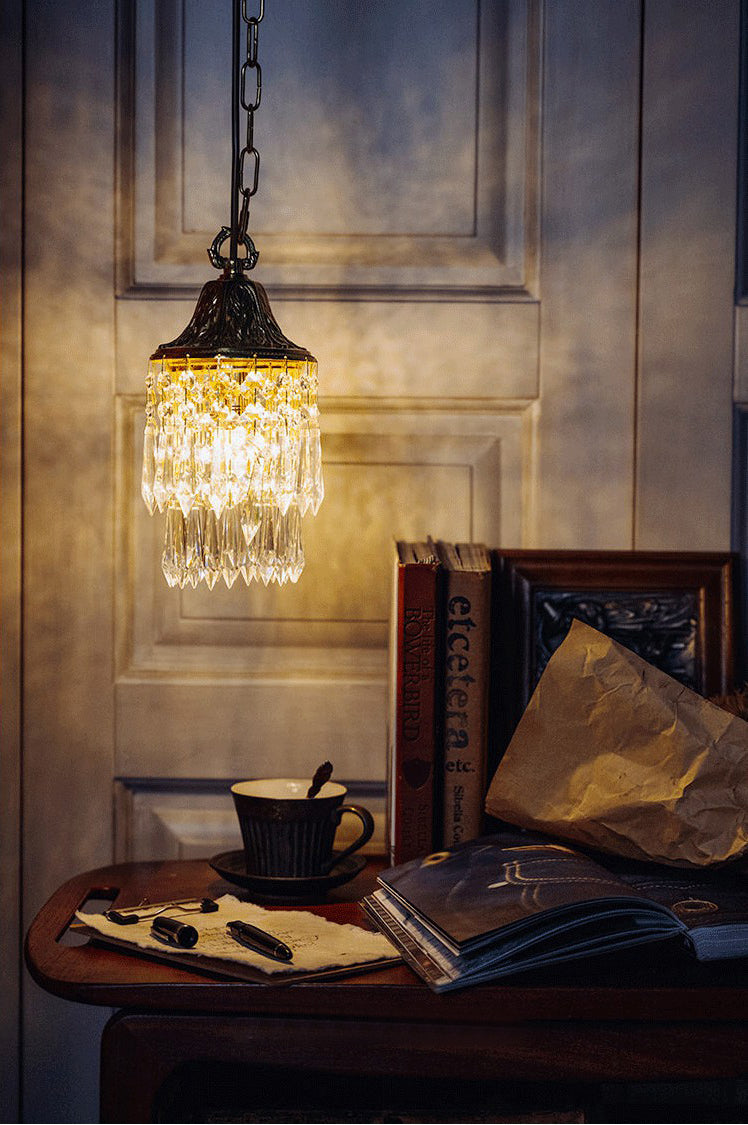 Vintage éolien carillon cristal pendant lampe dorée couronne de relief de secours pour chambre à coucher