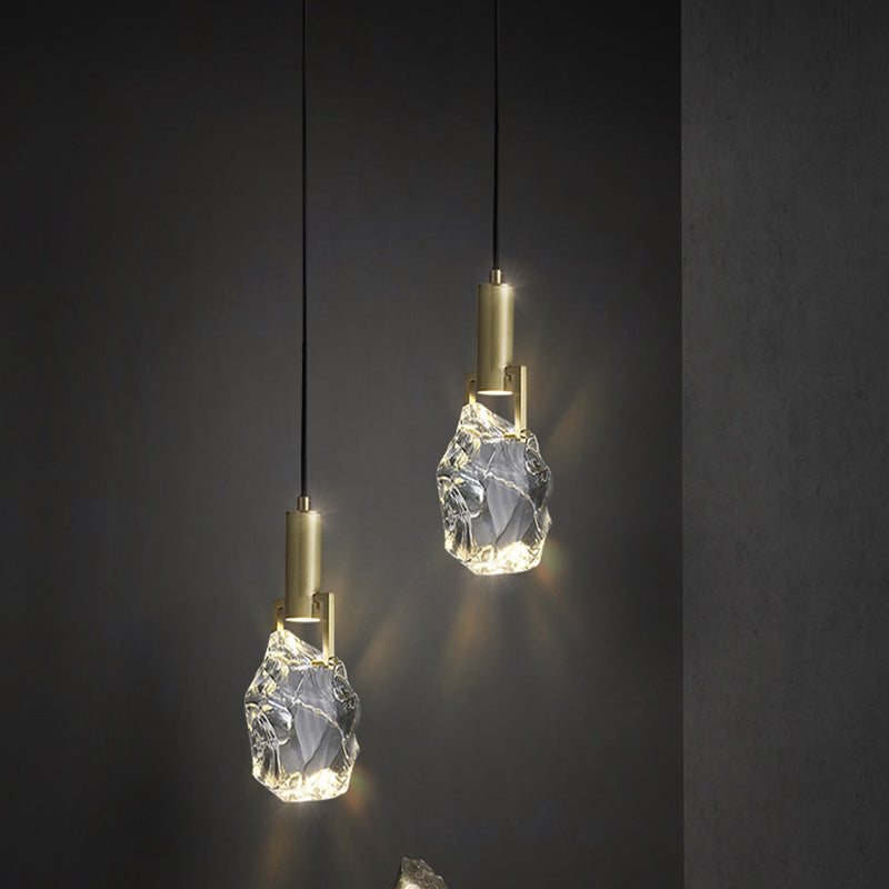 Crystal Original Stone Mini Pendant Lamp 1-light Modern Style Brass Hanging Light for Entrance Hallway