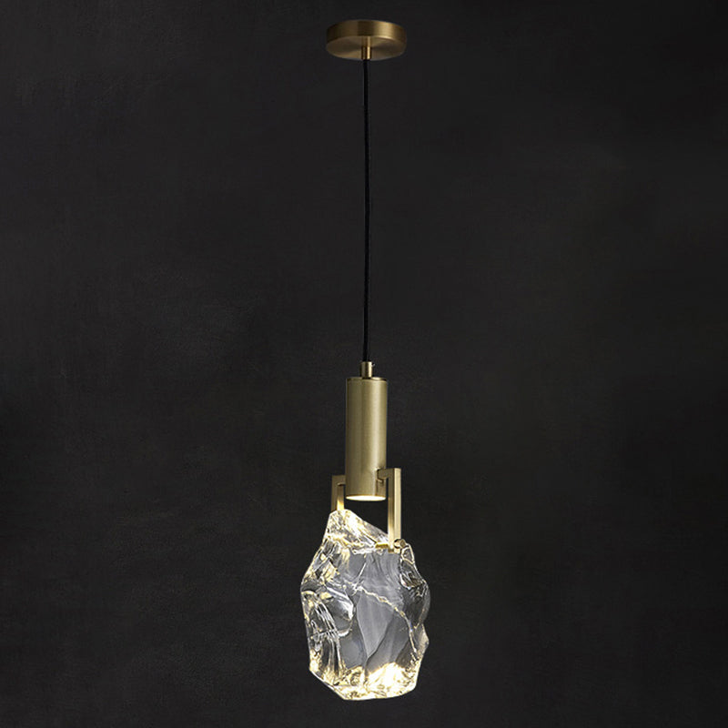 Crystal Original Stone Mini Pendant Lamp 1-light Modern Style Brass Hanging Light for Entrance Hallway