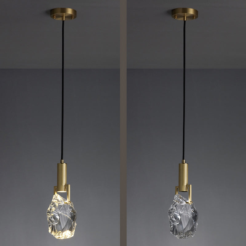 Crystal Original Stone Mini Pendant Lamp 1-light Modern Style Brass Hanging Light for Entrance Hallway