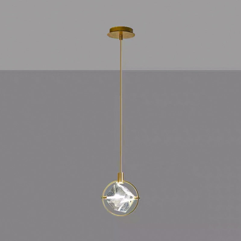 Post-modern Style Mini LED Pendant Light Square Crystal Shade Design Home Decorative Lighting Fixture in Gold