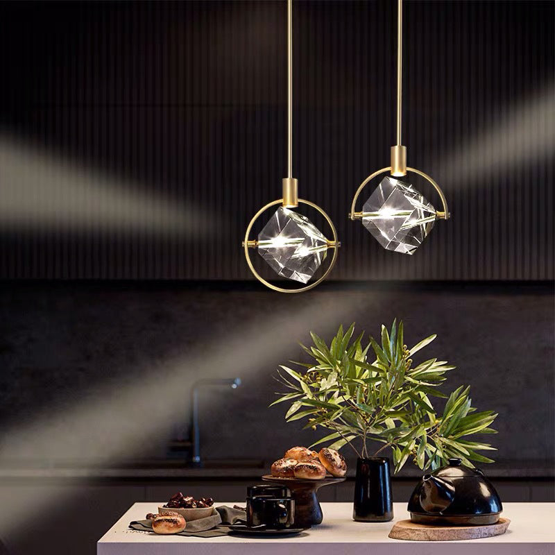 Post-modern Style Mini LED Pendant Light Square Crystal Shade Design Home Decorative Lighting Fixture in Gold